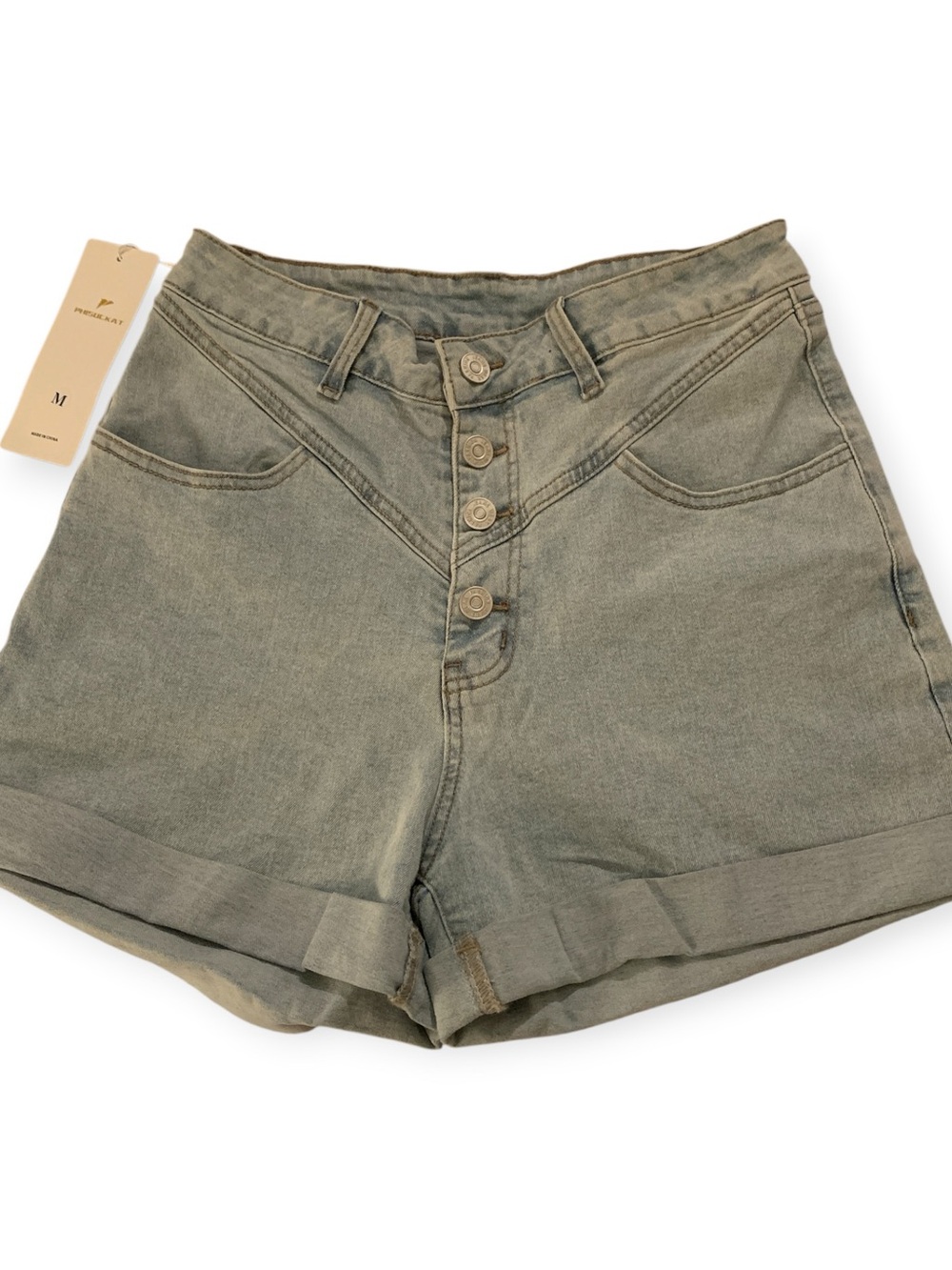High-Rise Light Denim Button-Front Women's Shorts
